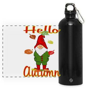  Wichtel mit Herbstlaub - Panorama Trinkflasche mit Karabiner 750 ml - Schwarz - Vorne