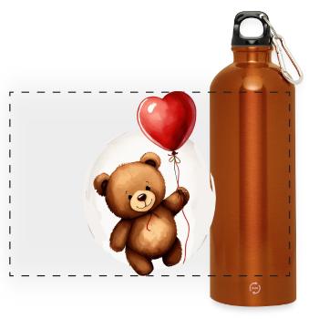 Bär mit Ballon - Panorama Trinkflasche mit Karabiner 750 ml - Orange - Vorne