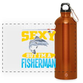 Fisherman Fish Fishing Sayings Funny Angler - Panoramic Drinks Bottle with Carabiner 750 ml - burnt orange - Front