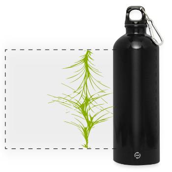 Abstraktes Bild / grün / Muster / Linie - Panorama Trinkflasche mit Karabiner 750 ml - Schwarz - Vorne