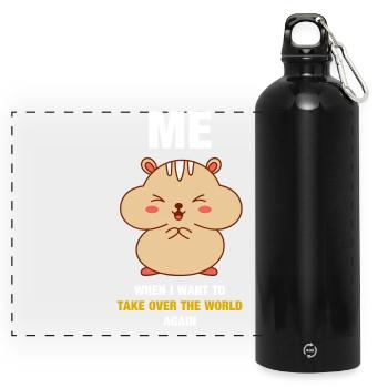 Take over the world funny slogan / saying Hamster - Panoramic Drinks Bottle with Carabiner 750 ml - black - Front