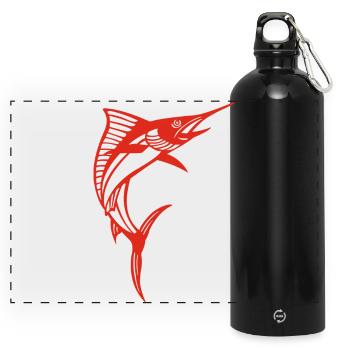 Roter Schwertfisch - Panorama Trinkflasche mit Karabiner 750 ml - Schwarz - Vorne