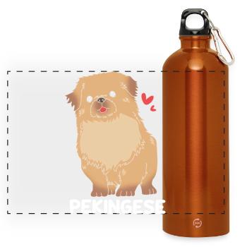 Pekinese - Panorama Trinkflasche mit Karabiner 750 ml - Orange - Vorne