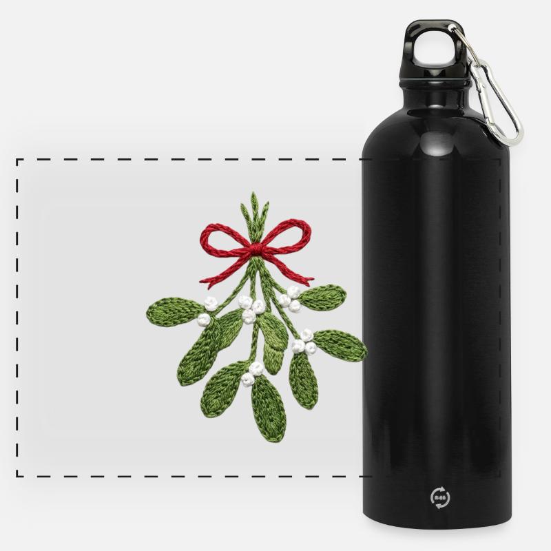 Embroidered mistletoe – romantic Christmas (printed) - Panoramic Drinks Bottle with Carabiner 750 ml - black