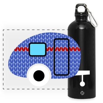 Caravan Strickmuster Wohnwagen Camping Winter - Panorama Trinkflasche mit Karabiner 750 ml - Schwarz - Vorne