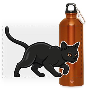 Black Cat Silhouette Panther Hunter Vintage - Panoramic Drinks Bottle with Carabiner 750 ml - burnt orange - Front
