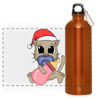 Cat Baby Christmas - Panoramic Drinks Bottle with Carabiner 750 ml - burnt orange - Front