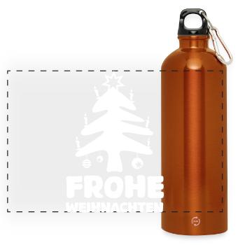 Merry Christmas Christmas Tree Cartoon Symbol Logo - Panoramic Drinks Bottle with Carabiner 750 ml - burnt orange - Front