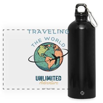 Carte de voyage du monde Carte de vacances Itinéraire de voyage - Gourde panoramique avec mousqueton 750 ml - noir - Devant