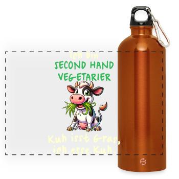Second Hand Vegetarier – Lustiges Kuh-Design - Panorama Trinkflasche mit Karabiner 750 ml - Orange - Vorne