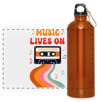 Retro Cassette Tape Shirt – Music Lives On Vintage - Panoramic Drinks Bottle with Carabiner 750 ml - burnt orange - Front