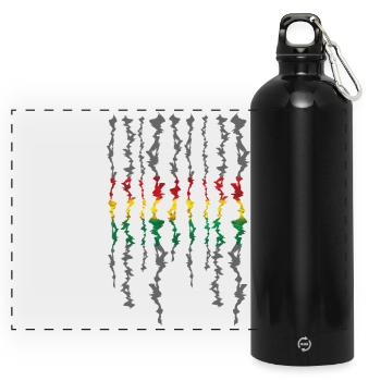 Rasta Ribbon Grayscale Stripes - Panoramic Drinks Bottle with Carabiner 750 ml - black - Front