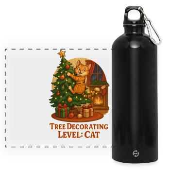 Le chat décore le sapin de Noël - Gourde panoramique avec mousqueton 750 ml - noir - Devant