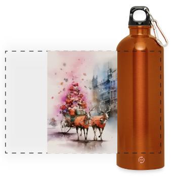 Renne traîneau Noël Watercolor - Gourde panoramique avec mousqueton 750 ml - orange - Devant