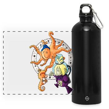 Mael - das Seepferd-Taxi / - Panorama Trinkflasche mit Karabiner 750 ml - Schwarz - Vorne