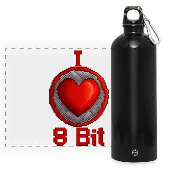 I love 8bit - Panorama Trinkflasche mit Karabiner 750 ml - Schwarz - Vorne