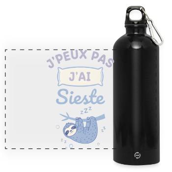Faultiers süßes Nickerchen - Panorama Trinkflasche mit Karabiner 750 ml - Schwarz - Vorne