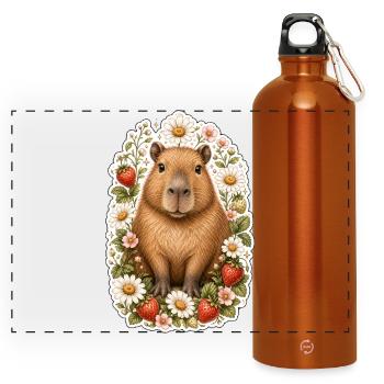 Capybara Fraises Marguerites Amoureuse des animaux - Gourde panoramique avec mousqueton 750 ml - orange - Devant