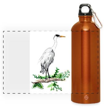 Great Blue Heron Watercolor Poster - Panoramic Drinks Bottle with Carabiner 750 ml - burnt orange - Front