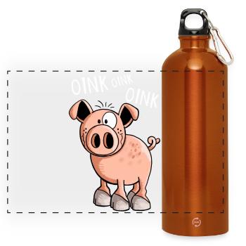 Kleines Oink Schwein - Comic - Schweine - Tiere - Panorama Trinkflasche mit Karabiner 750 ml - Orange - Vorne
