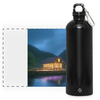 Charmante Hütte am See - Panorama Trinkflasche mit Karabiner 750 ml - Schwarz - Vorne