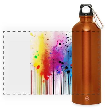 Farbspritzer und Linien - Panorama Trinkflasche mit Karabiner 750 ml - Orange - Vorne