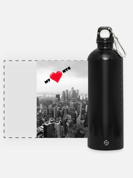 My love NYC - Panorama Trinkflasche mit Karabiner 750 ml - Schwarz