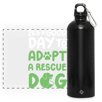 Hund Rettung adoptieren - Panorama Trinkflasche mit Karabiner 750 ml - Schwarz - Vorne