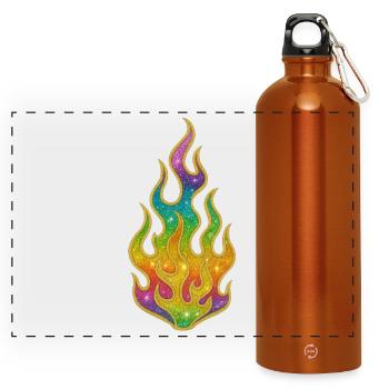 Regenbogenflammen Glitter - Panorama Trinkflasche mit Karabiner 750 ml - Orange - Vorne