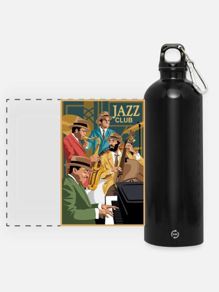 Jazzclub - Panorama Trinkflasche mit Karabiner 750 ml - Schwarz