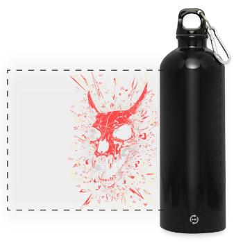 Neon-zerschmetterter Dämonenschädel - Panorama Trinkflasche mit Karabiner 750 ml - Schwarz - Vorne
