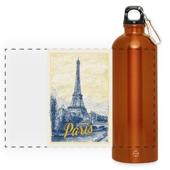 Pariser Eiffel-Bauplan - Panorama Trinkflasche mit Karabiner 750 ml - Orange - Vorne