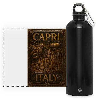 Capri Italien – Steampunk Bronze Reiseposter - Panorama Trinkflasche mit Karabiner 750 ml - Schwarz - Vorne