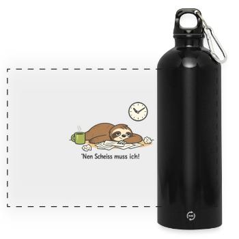 Faultier N Scheiß muss ich Homeoffice - Panorama Trinkflasche mit Karabiner 750 ml - Schwarz - Vorne