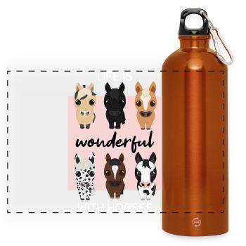 Joie du cheval : La vie est merveilleuse avec les chevaux - Gourde panoramique avec mousqueton 750 ml - orange - Devant