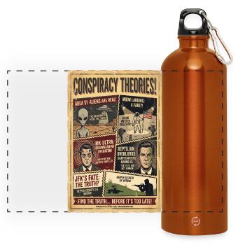 Plakat zu Verschwörungstheorien - Panorama Trinkflasche mit Karabiner 750 ml - Orange - Vorne