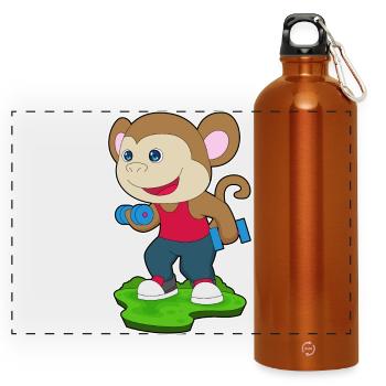 Affe Bodybuilder Hanteln Bodybuilding - Panorama Trinkflasche mit Karabiner 750 ml - Orange - Vorne