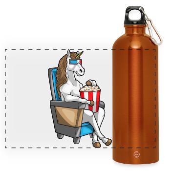 Einhorn Kino Popcorn - Panorama Trinkflasche mit Karabiner 750 ml - Orange - Vorne