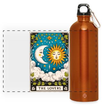 Liebhaber Tarot Sonne Mond - Panorama Trinkflasche mit Karabiner 750 ml - Orange - Vorne