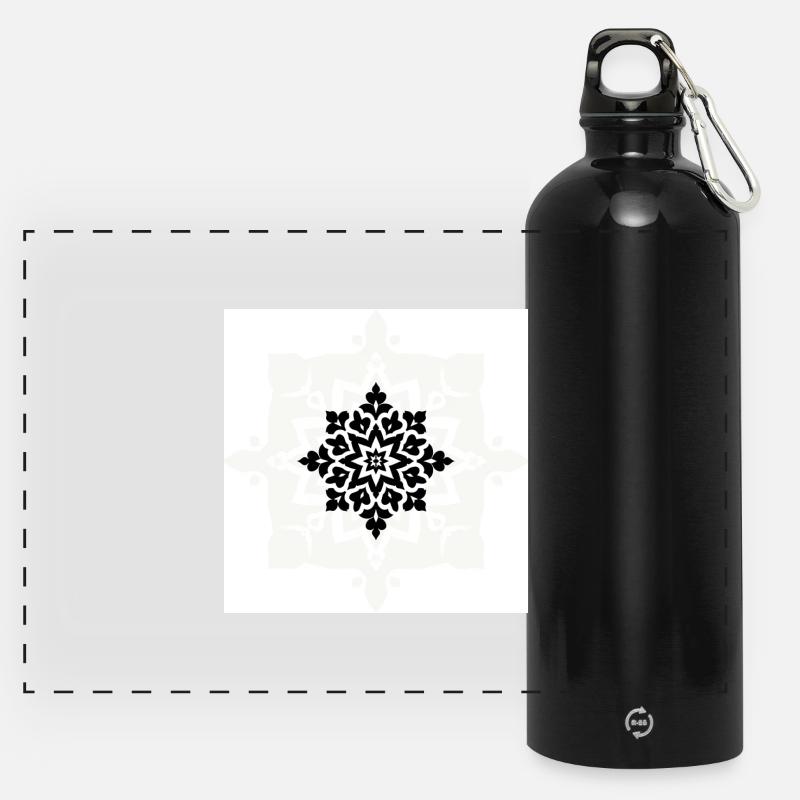 Kompliziertes schwarz-weißes Mandala-Muster - Panorama Trinkflasche mit Karabiner 750 ml - Schwarz