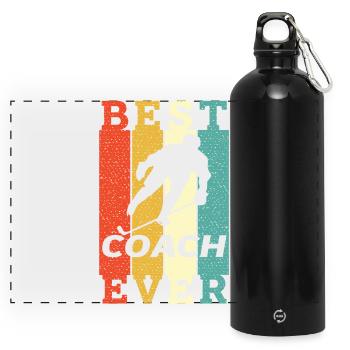Best Hockey Coach Ever Funny Retro Vintage Gift - Panoramic Drinks Bottle with Carabiner 750 ml - black - Front