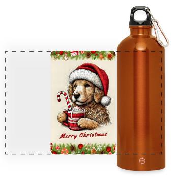 Christmas Puppy with Hot Chocolate - Panoramic Drinks Bottle with Carabiner 750 ml - burnt orange - Front