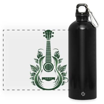 Ukulele Cartoon Look - Panoramic Drinks Bottle with Carabiner 750 ml - black - Front