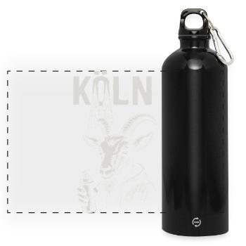 Kölner Streetstyle Ziege - Panorama Trinkflasche mit Karabiner 750 ml - Schwarz - Vorne