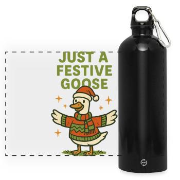 Weihnachtsgans Nur eine festliche Gans Lustig - Panorama Trinkflasche mit Karabiner 750 ml - Schwarz - Vorne