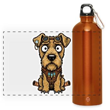 Steampunk Terrier Dog Propulsion and Vials - Panoramic Drinks Bottle with Carabiner 750 ml - burnt orange - Front