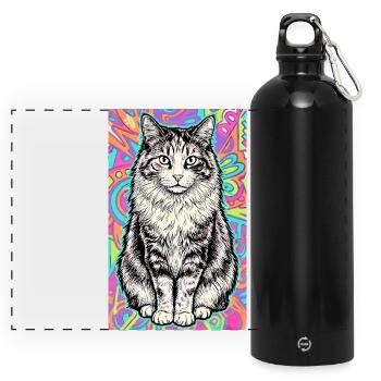 chat - Gourde panoramique avec mousqueton 750 ml - noir - Devant