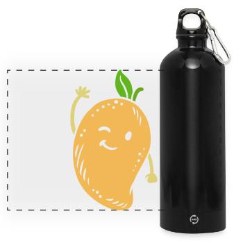 Mango Obst Kawaii - Panorama Trinkflasche mit Karabiner 750 ml - Schwarz - Vorne