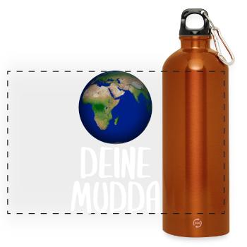 Weltkugel Schriftkunst Motiv - Panorama Trinkflasche mit Karabiner 750 ml - Orange - Vorne