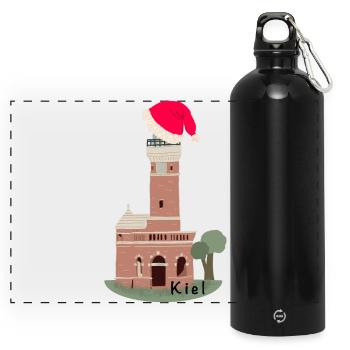 Christmas, Kiel Lighthouse Holtenau - Panoramic Drinks Bottle with Carabiner 750 ml - black - Front